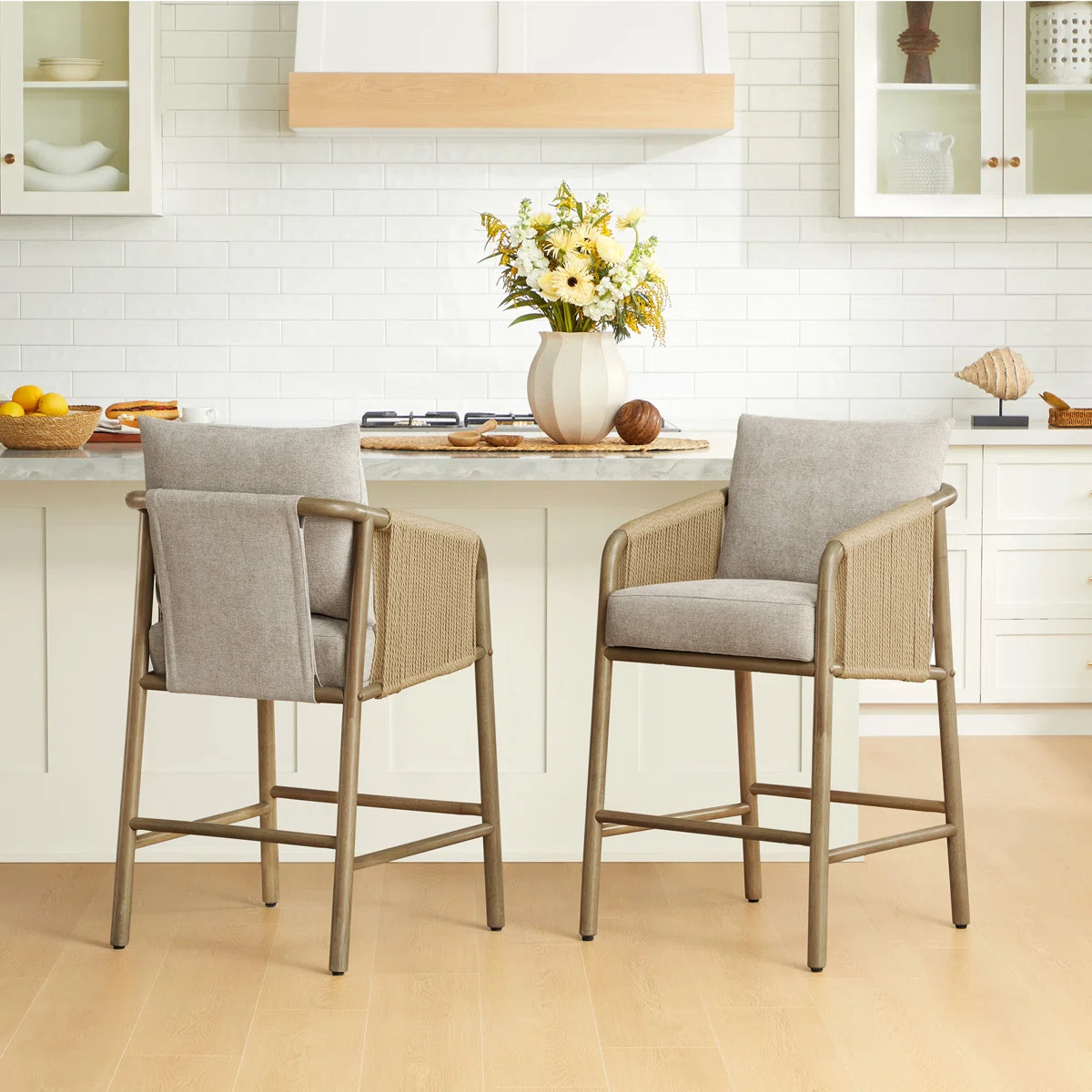 Modern Wood & Rope-Woven Counter Stool (Set of 2) | Wayfair North America