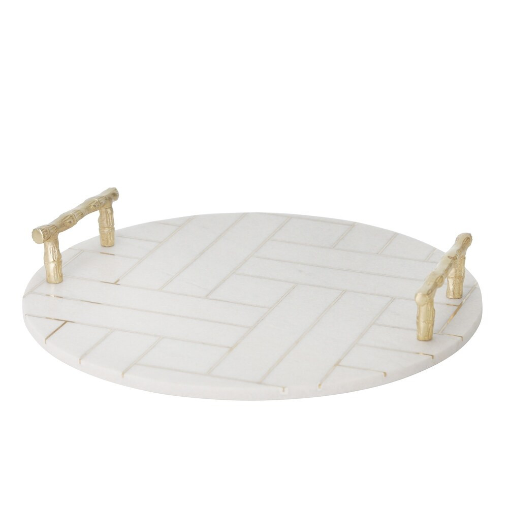 Marble Tray with Geometric Details and Metal Handle, White and Gold (1 Piece) | Bed Bath & Beyond