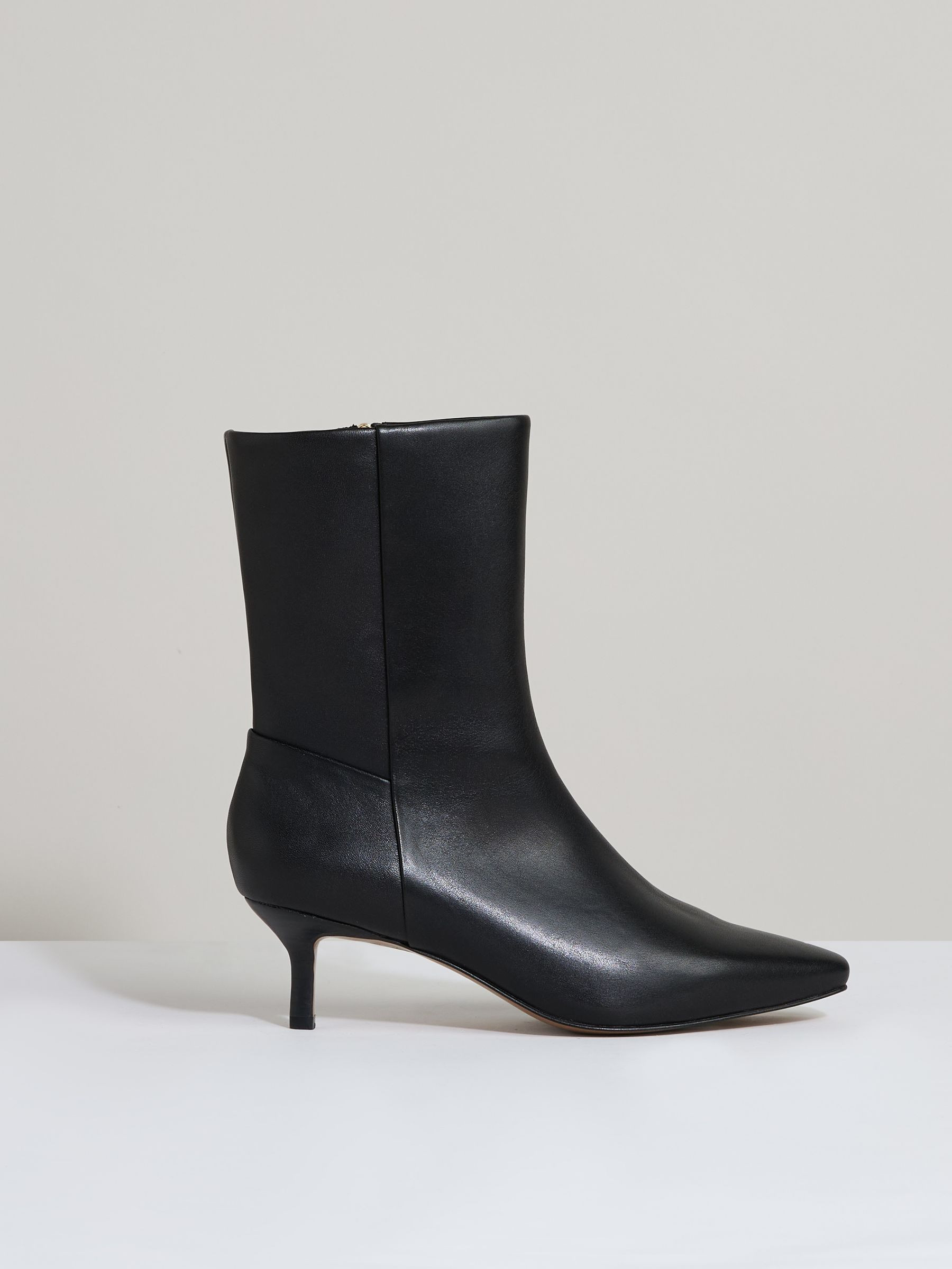 Reiss Leather Kitten-Heel Ankle Boots in Black - REISS | Reiss UK