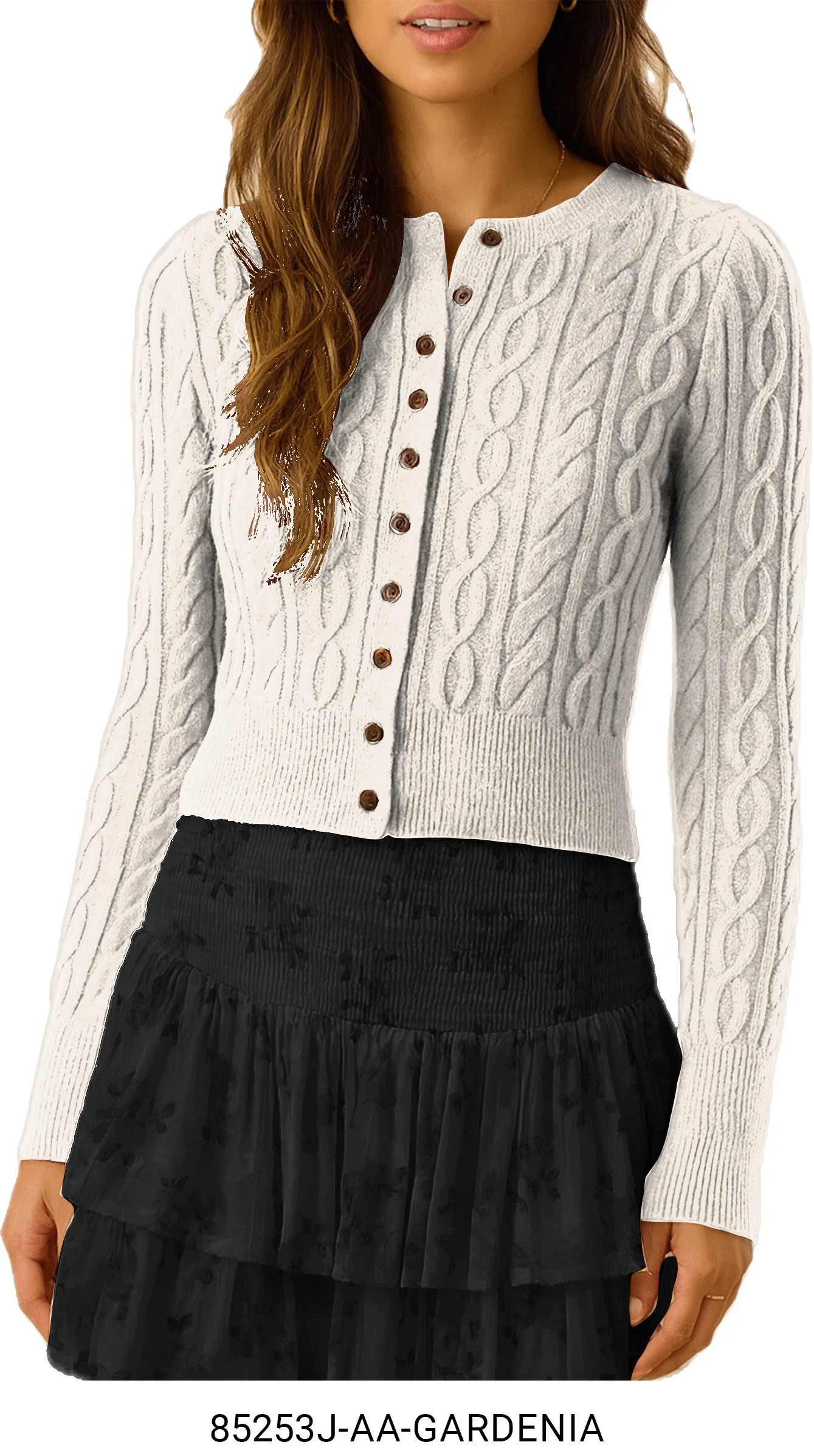 Forever 21 Women’s Cable Knit Fitted Cardigan – Classic Long Sleeve Button Front Sweater for ... | Walmart (US)