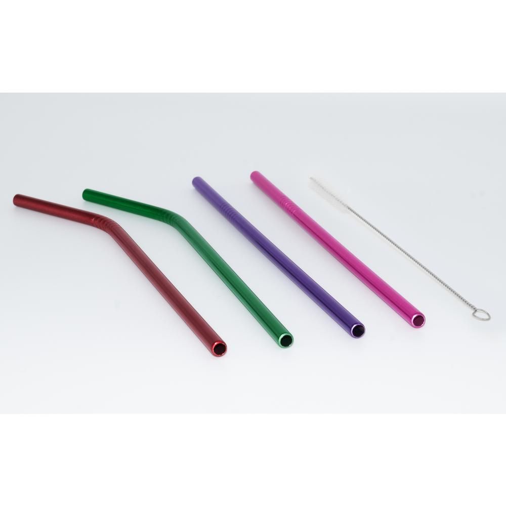 ExcelSteel 10 Pc Reusable Powder Coated Stainless Steel Straws W/ Cleaning Brushes, Purple/pink/red | The Home Depot