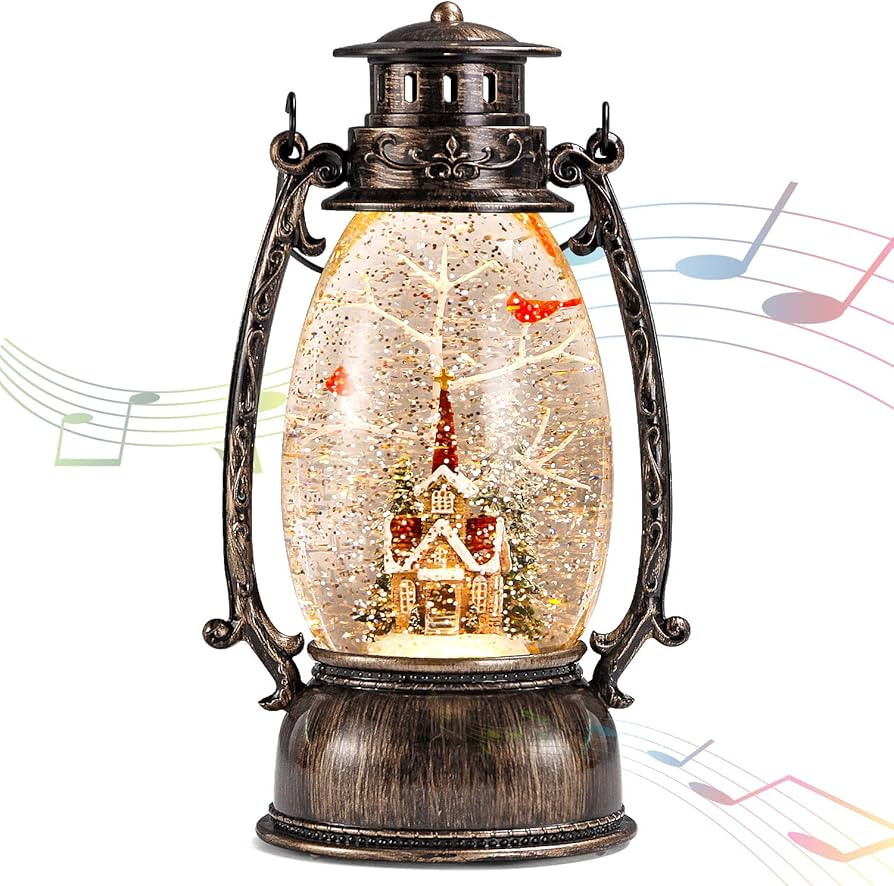 Christmas Snow Globe Lantern, Christmas Village Church Scene Lighted Snow Globes Musical with Swi... | Amazon (US)