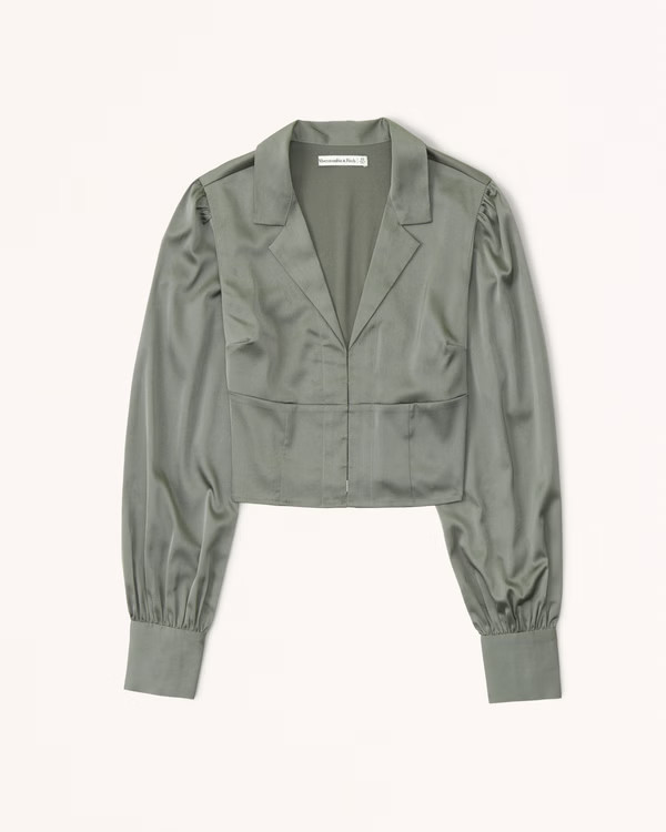 Long-Sleeve Satin Hook-and-Eye Shirt | Abercrombie & Fitch (US)