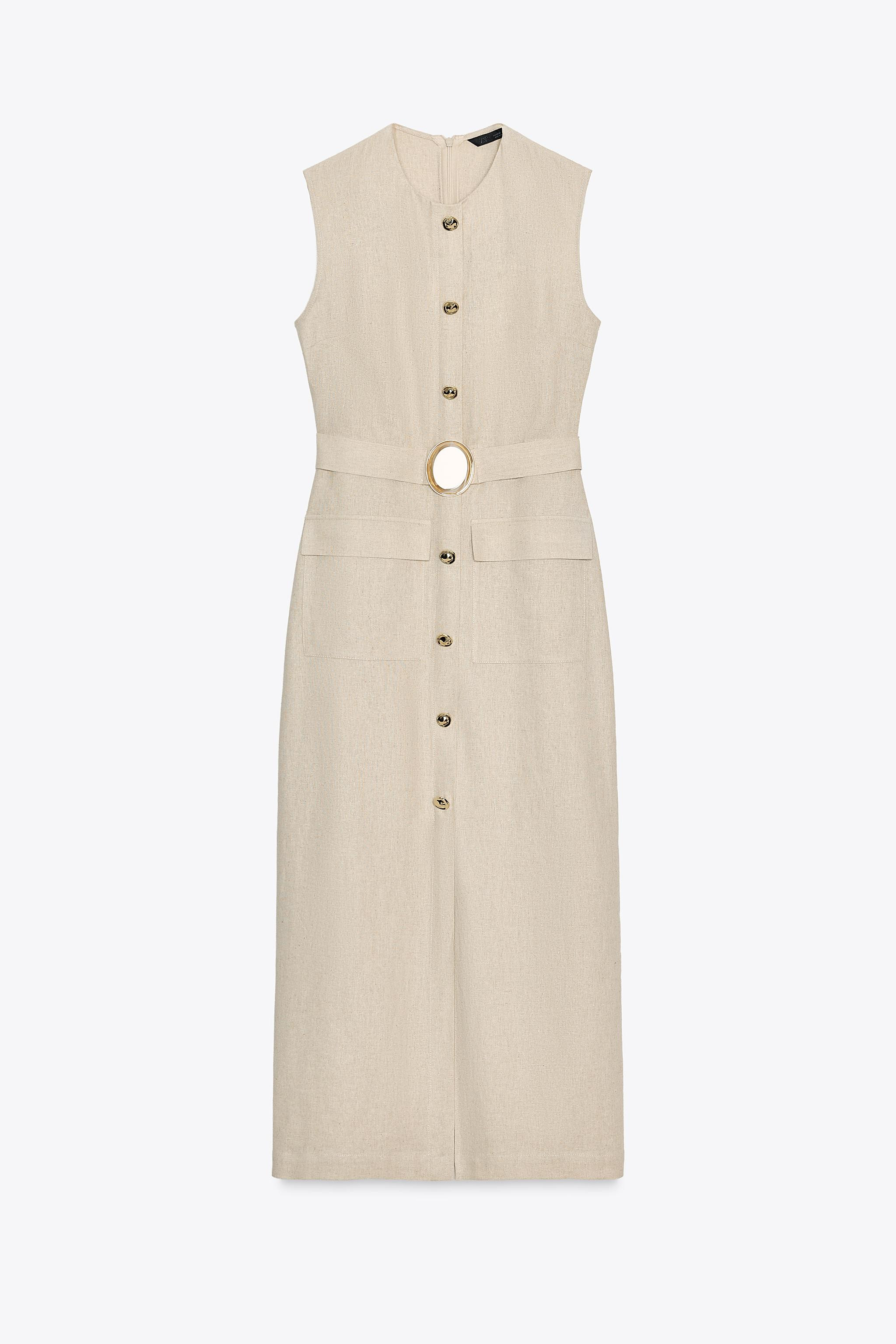LINEN BUCKLE MIDI DRESS | Zara US