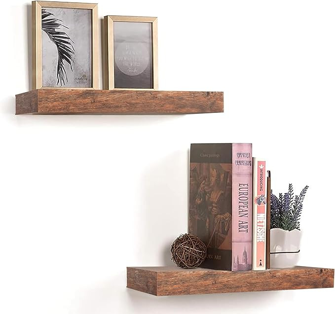 Floating Shelves for Wall Mounted Set of 2, Wood Shelf for Living Room, Bedroom (15.7", Rustic Br... | Amazon (US)