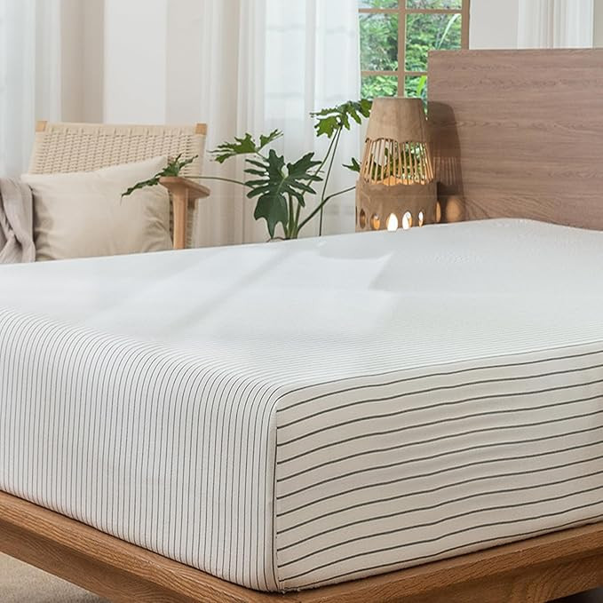 MooMee Stripes Fitted Bottom Sheet Only 100% Washed Cotton Linen Like Textured Breathable Durable... | Amazon (US)