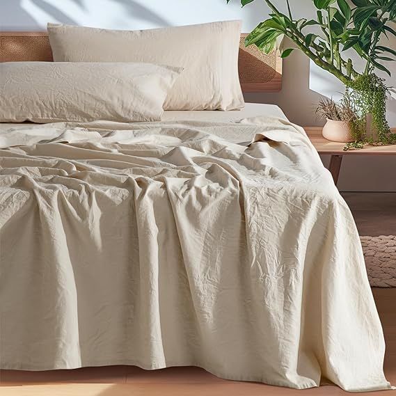 SONORO KATE 100% French Pure Linen Sheets, Breathable and Durable Line King Size Sheets, Anti-Tea... | Amazon (US)