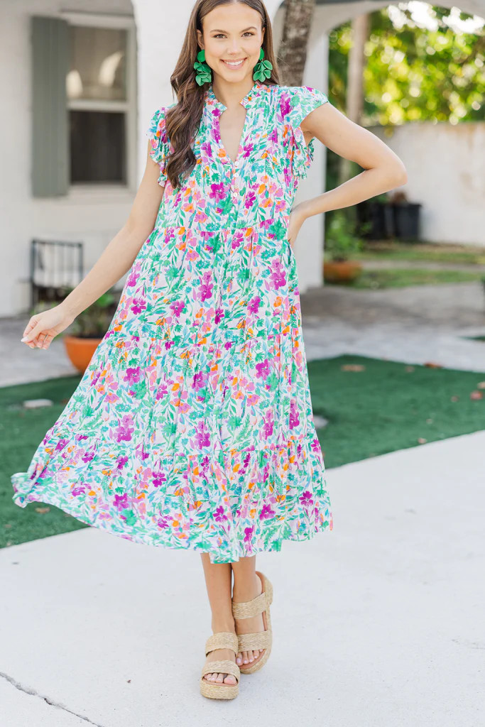 Real Love Magenta Purple Floral Midi Dress | The Mint Julep Boutique