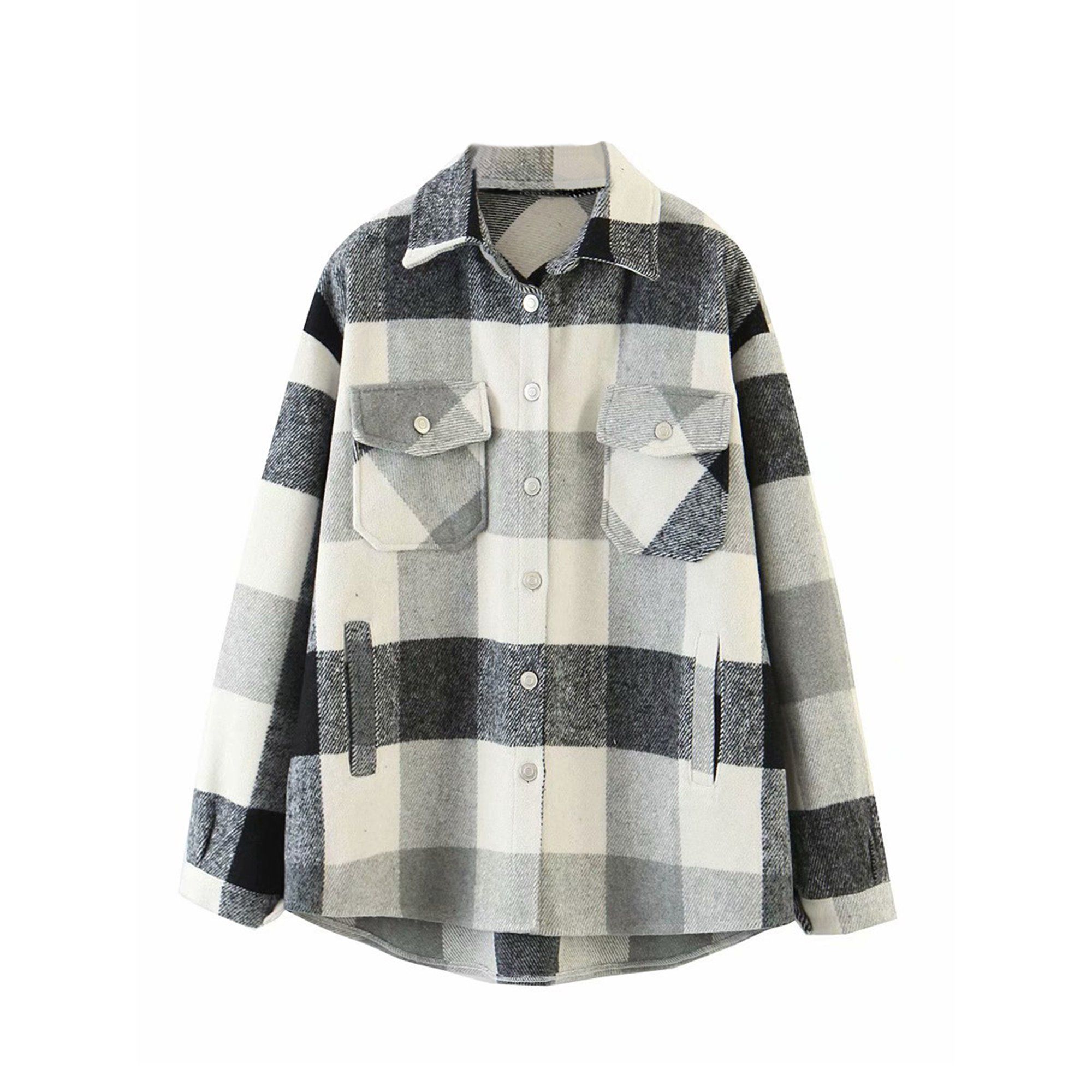 Listenwind Womens Flannel Long Sleeve Button Up Shirt Plaid Tops Loose Blouse Jacket Coat Gray | Walmart (US)