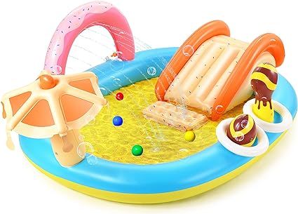 Hesung Inflatable Play Center, 98'' x 67'' x 32'' Kids Pool with Slide for Garden, Backyard Water... | Amazon (US)