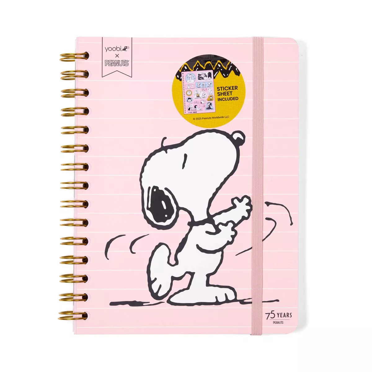 Yoobi 6"x8" Peanuts Journal Spiral with Elastic Band Pink Snoopy Dance | Target