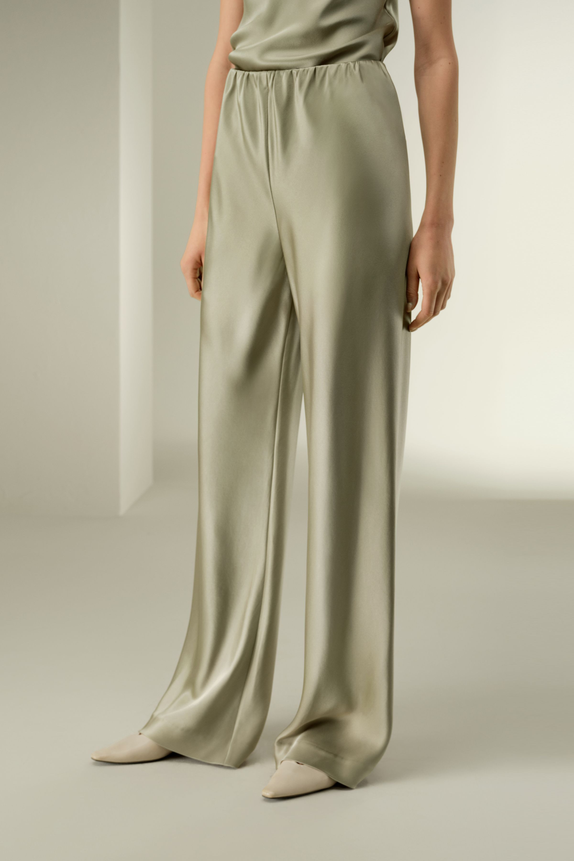 Straight-Leg Silk Satin Pants | LilySilk