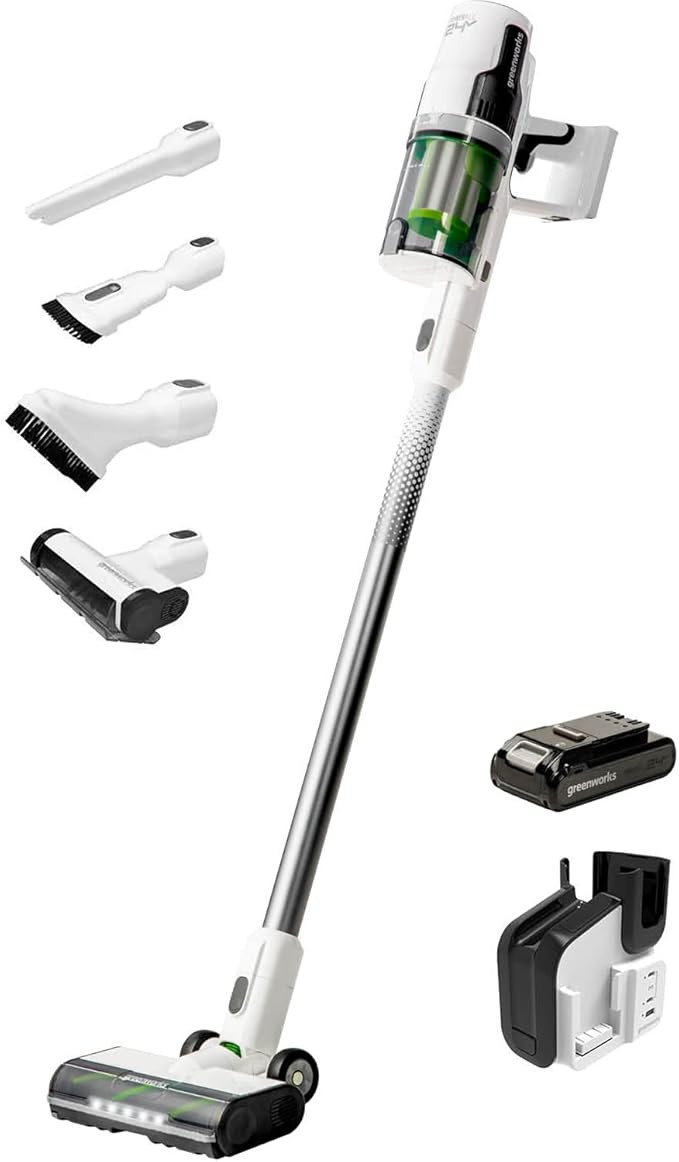 Greenworks 24V Deluxe Brushless (500W) Cordless Stick Vacuum, Ultra Lightweight, LED Lights, 4Ah... | Amazon (US)