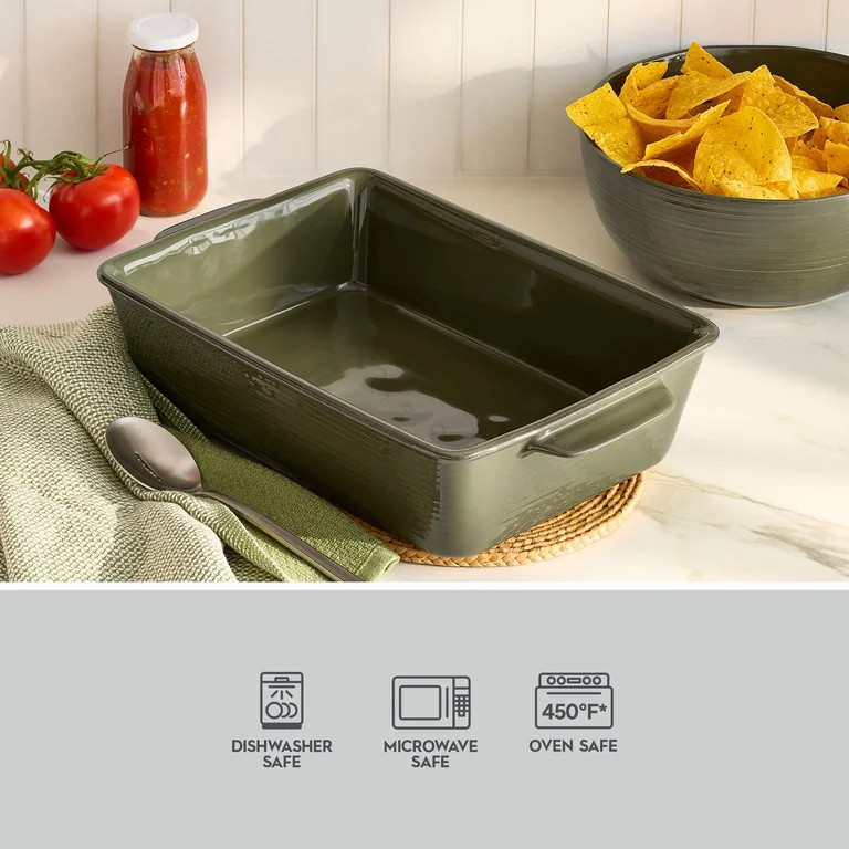 Better Homes & Gardens 9x13-Inch Artisan Green Stoneware Rectangular Baking Dish | Walmart (US)