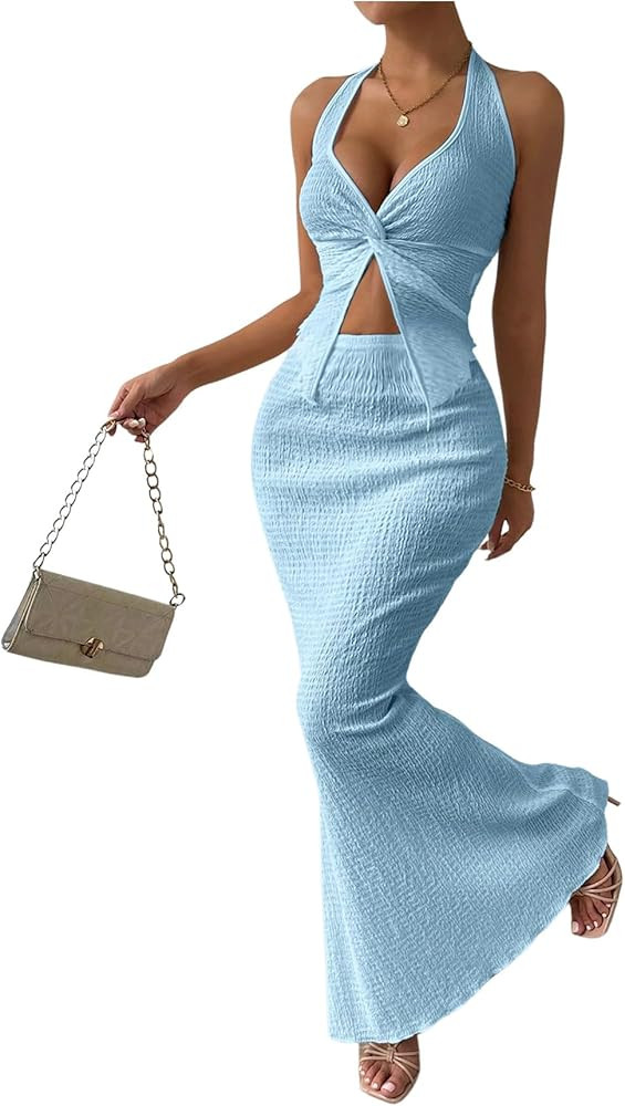 SOLY HUX Women's Two Piece Outfits Twist Front Halter Cami Tops and Skirt Summer Set | Amazon (US)