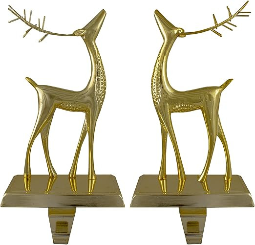 Northlight Set of 2 Gold Standing Reindeer Christmas Stocking Holders 9.75" | Amazon (US)