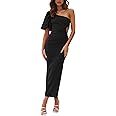 BTFBM Women Casual One Shoulder Maxi Dress Puff Short Sleeve Cutout Split Party Wedding Guest 202... | Amazon (US)