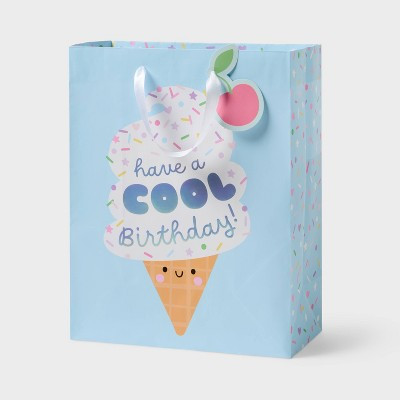 Large Ice Cream Cone 'Have a Cool Birthday' Gift Bag with Holographic Foil and Tag - Spritz™ | Target