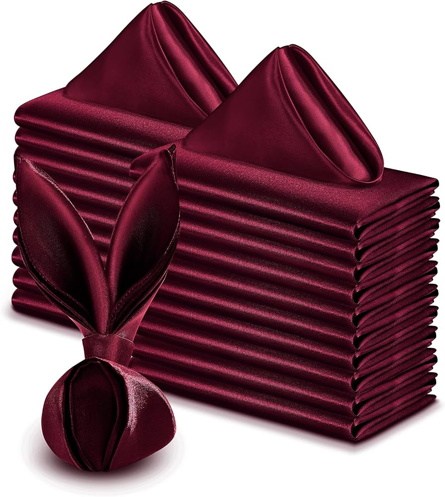 VACVELT 50 Pack Burgundy Satin Napkins - 17x17 Inch Square Dinner Napkins for Wedding, Banquet, P... | Amazon (US)