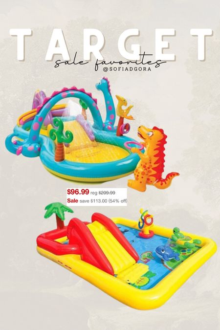 Target sale for under $100! Target find for summer with the family. As a mom of four boys who love being outside, this is perfect. Especially when I saw it INCLUDES: Included in the 2 parks are 2 water slides, water sprayers, dino hoops, a volcanic ball roller game with 6 balls, an inflatable palm tree, turtle, whale toy, and a ring toss game. 

#LTKfindsunder100 #LTKfamily #LTKSeasonal