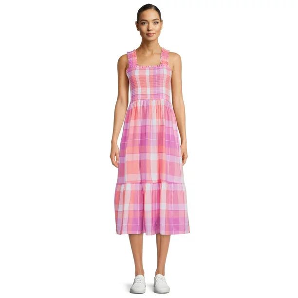 Time and Tru Women's Smocked Midi Dress with Ruffle Straps | Walmart (US)