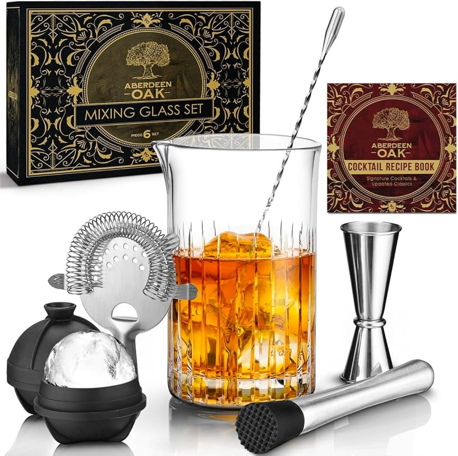 Aberdeen Oak Crystal Cocktail Mixing Glass Set - 7-Piece Bar Tool Ensemble - Handcrafted Crystal ... | Amazon (US)