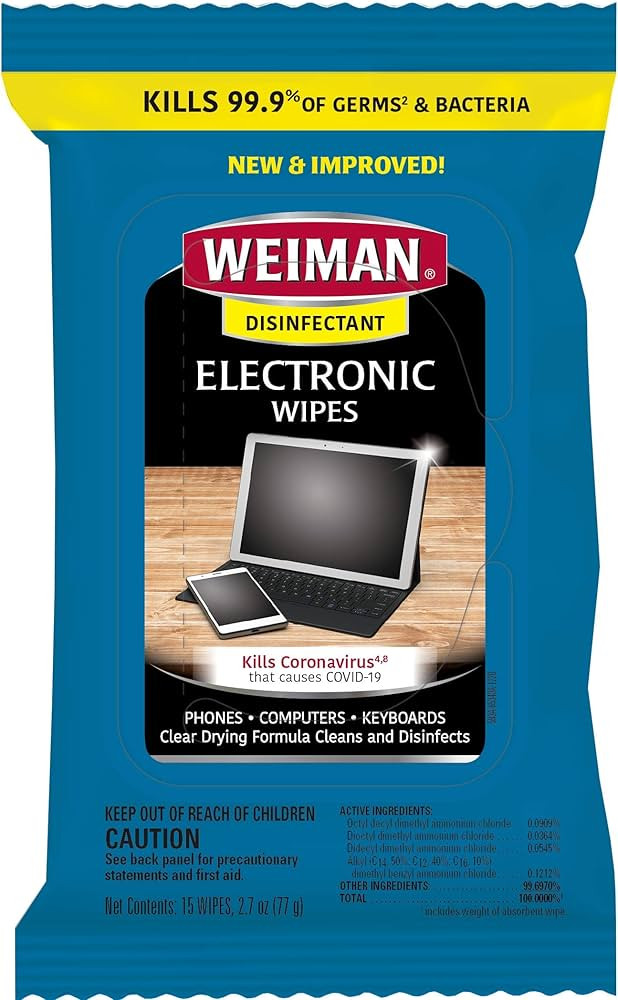Weiman Disinfecting Electronic Wipes - Safely Clean Your Screen, Laptop, Computer, TV, Equipment-... | Amazon (US)
