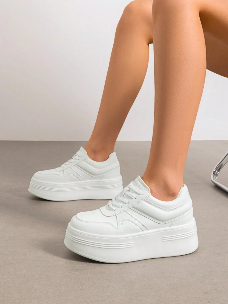 Women's Platform High Heel Fashion Sneakers – Lightweight, Stylish, And Classic Lace-Up Casual Walking Shoes | SHEIN