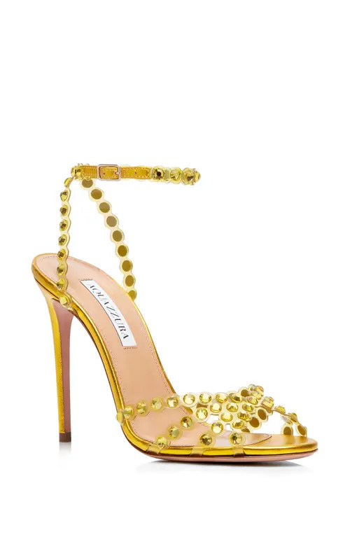 Aquazzura Tequila Crystal Clear Ankle Strap Sandal in Tuscan Sun at Nordstrom, Size 7Us | Nordstrom