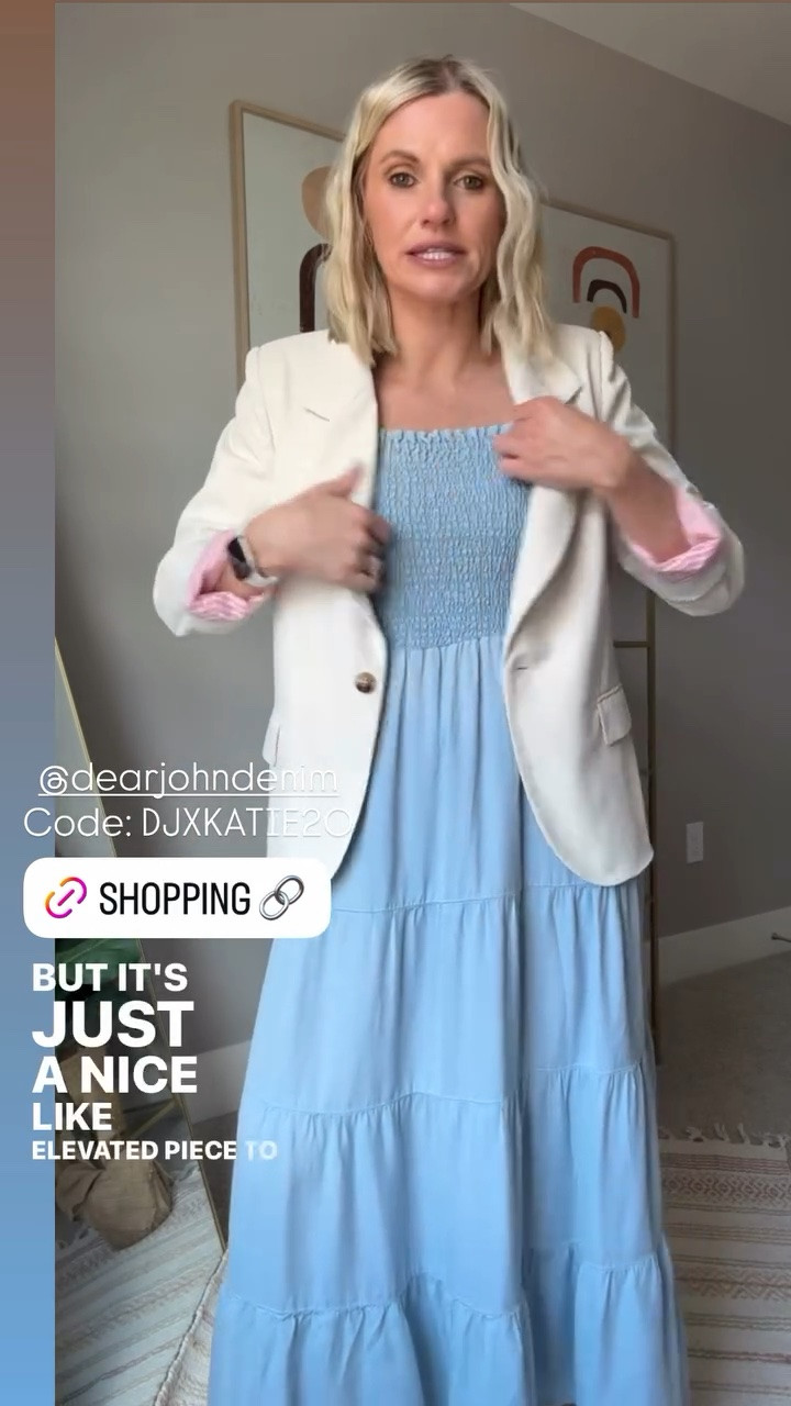 The Honor blazer layered over the Grace dress! Both Fitbit TTS! 
Code: DJXKATIE20 for 20% off at @dearjohndenim

#LTKOver40 #LTKSeasonal #LTKPetite