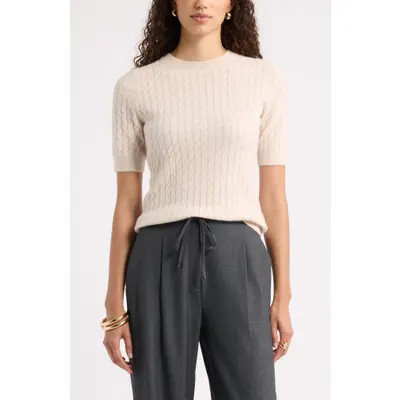 Nordstrom Cashmere Mini Cable Sweater Tee in Beige Beach at Nordstrom, Size Medium | Nordstrom