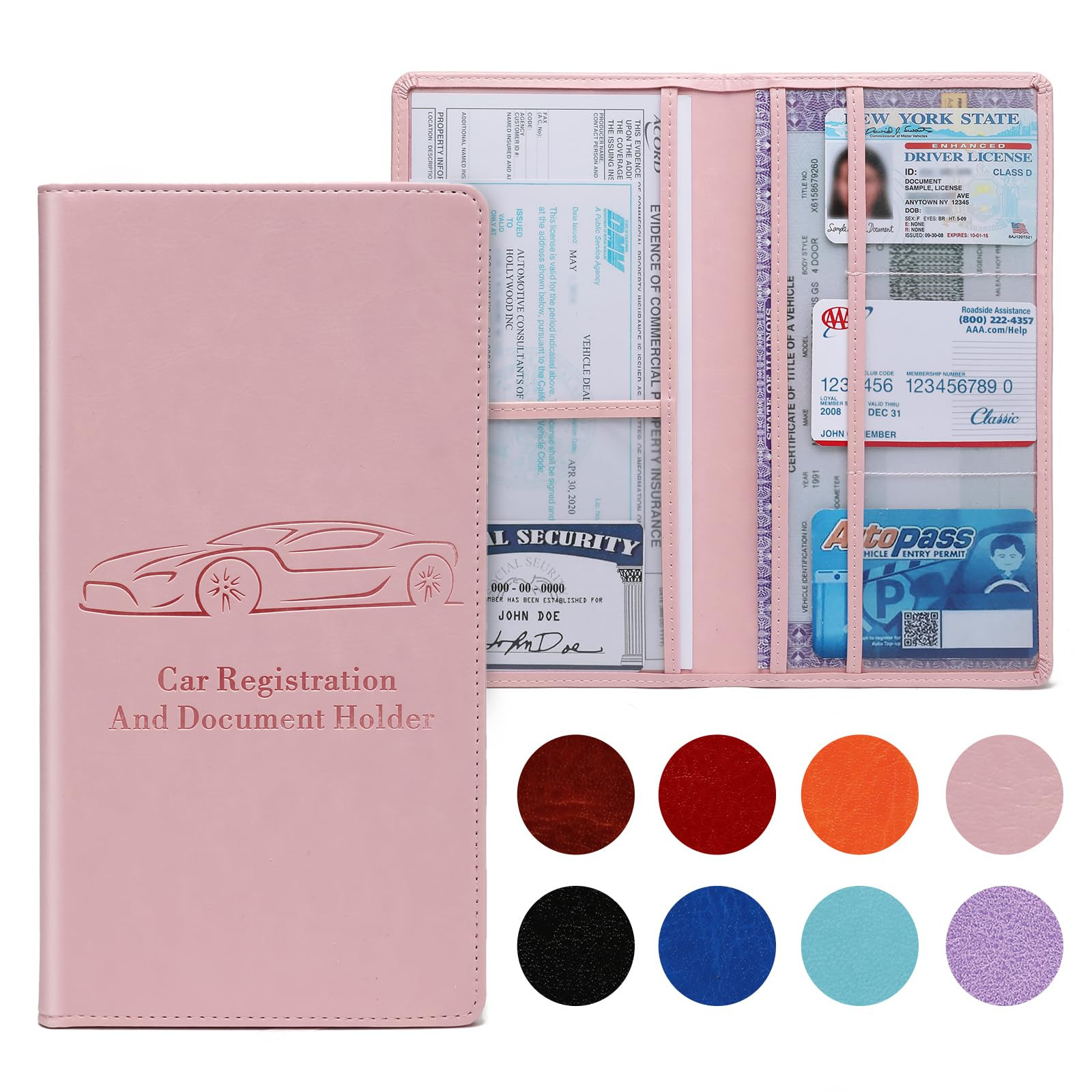 Car Registration and Insurance Card Holder for Women Men, Pink Glove Box Paperwork Organizer with... | Amazon (US)