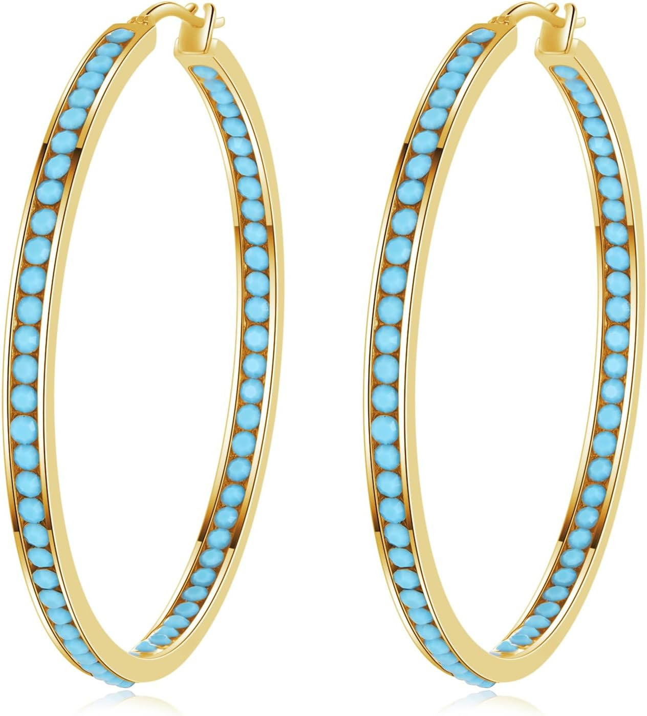Mult-colors Crystal Stainless Steel Hoop Earring for Women Hypoallergenic Jewelry for Sensitive Ears Large Big Hoop Earrings 2" | Amazon (US)