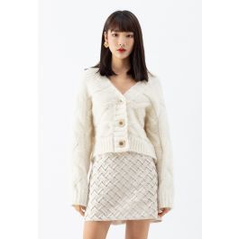 Cable Knit Chunky Buttoned Cardigan in Ivory | Chicwish