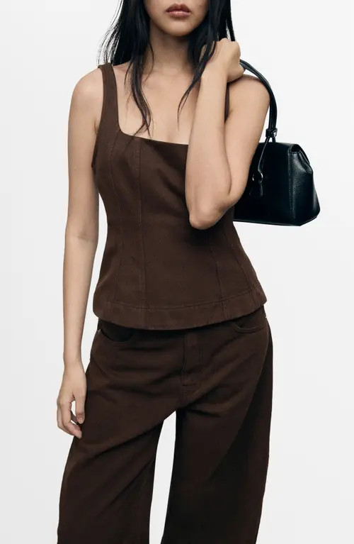 MANGO Flared Denim Top in Chocolate at Nordstrom, Size Large | Nordstrom