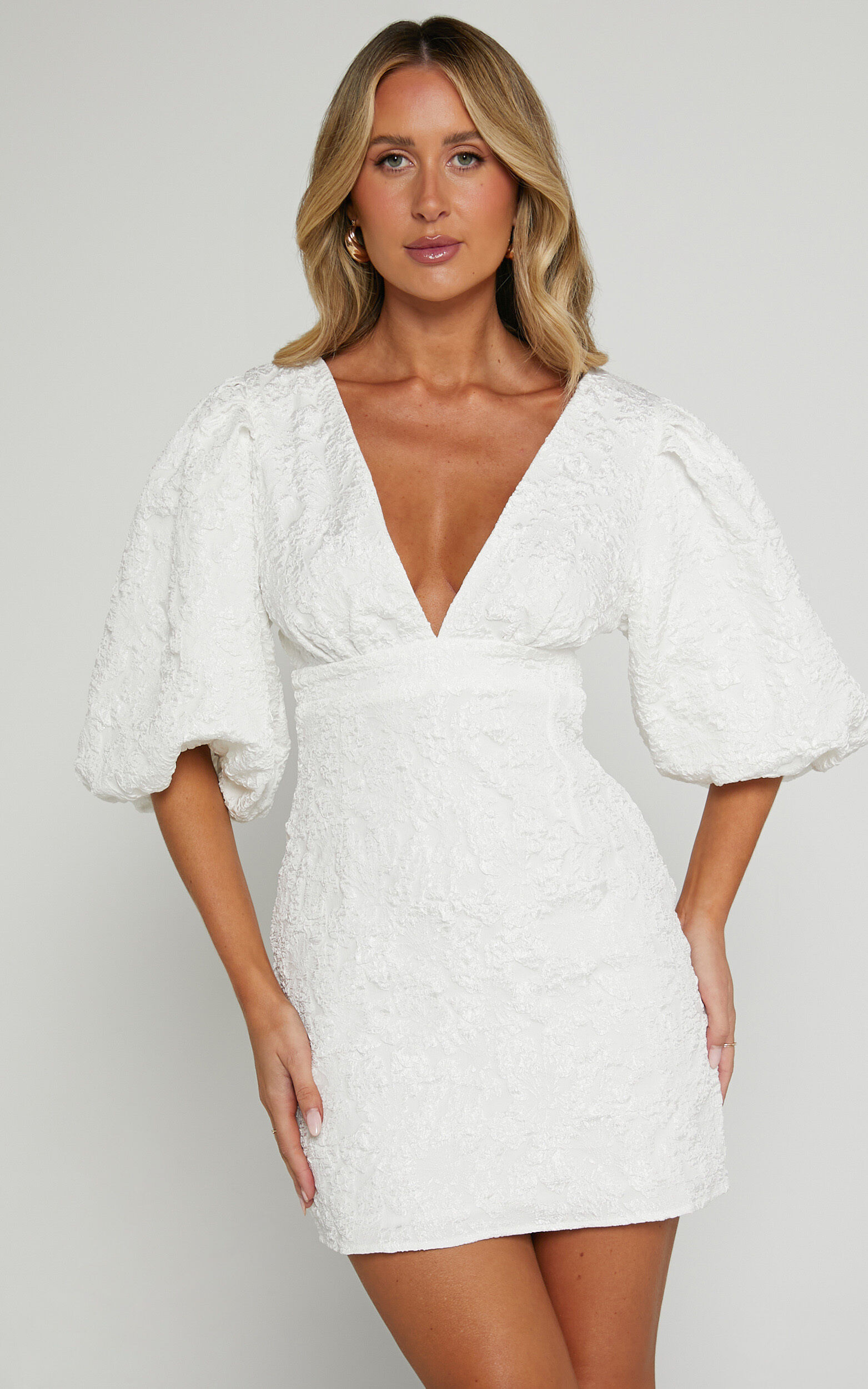 Miley Mini Dress - V Neck Bodycon Dress in White | Showpo (US, UK & Europe)