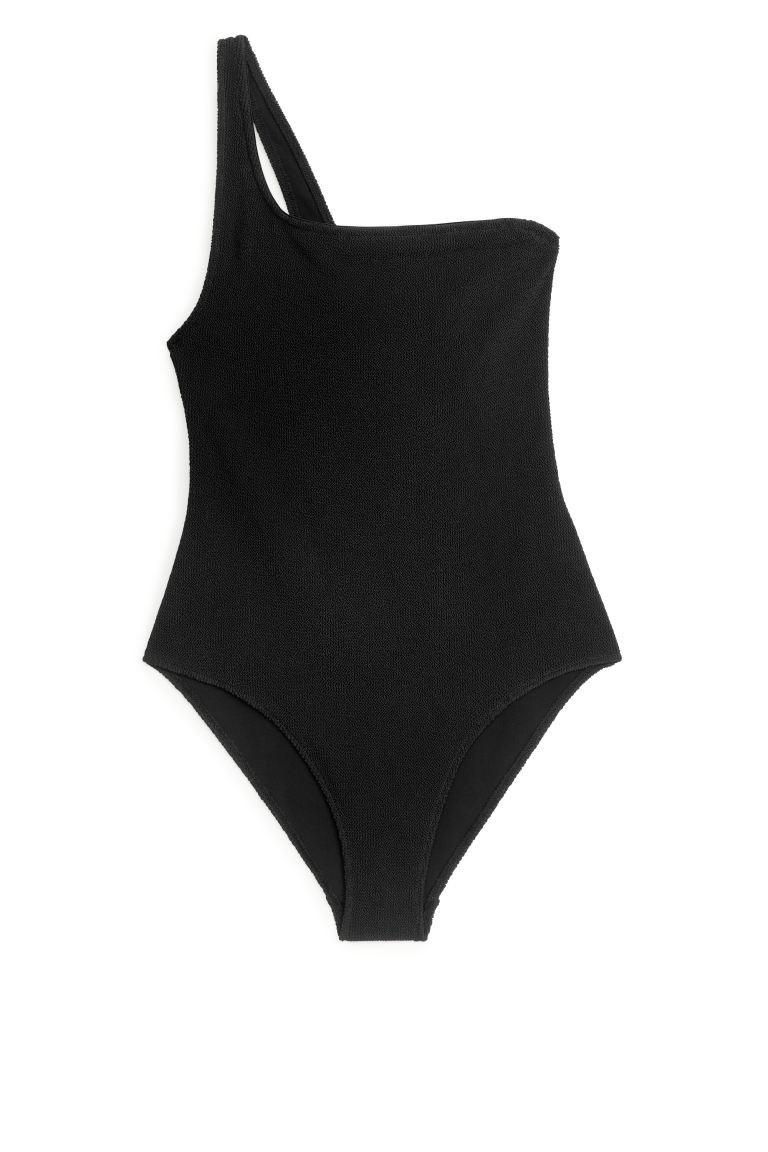 Crinkle One-Shoulder Swimsuit - Sleeveless - Black - Ladies | H&M GB | H&M (UK, MY, IN, SG, PH, TW, HK)