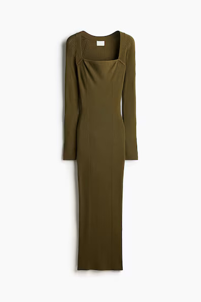 H & M - Kleid aus Ripp- und Glattstrick - Grün - Damen | H&M (DE, AT, CH, NL, FI)