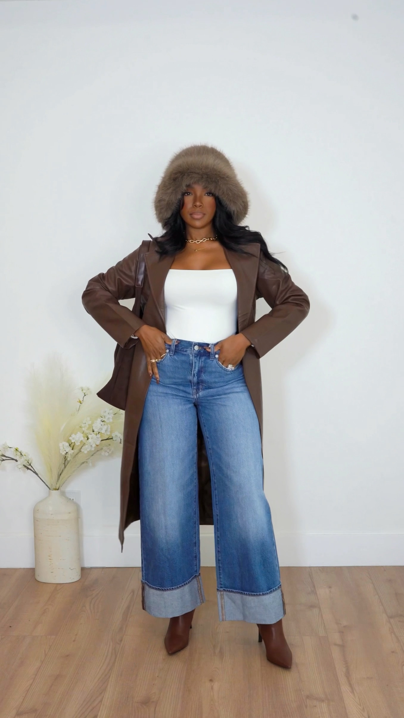 Winter Outfit Inspo 

✨ Obsessed with these cuffed jeans. I have 2 options. I own both. The amazon version has a lot of back gap. The Madewell version does not. Both don’t have stretch 
✨ Top super stretchy & double lined - I’m in a small
✨ Faux leather coat - I’m in a small
✨ Boots are comfy and true to size 

I’m 5’4 | 140lbs | 36D -27 -40  

Let’s be friends 🙏🏽 
IG & YT: kirasfashionfinds TT: kiraabboud 

#LTKCyberWeek #LTKShoeCrush #LTKVideo