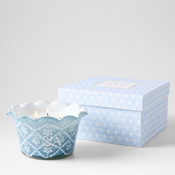 Hand Painted Block Print Candle, 3 Wick | Mark and Graham