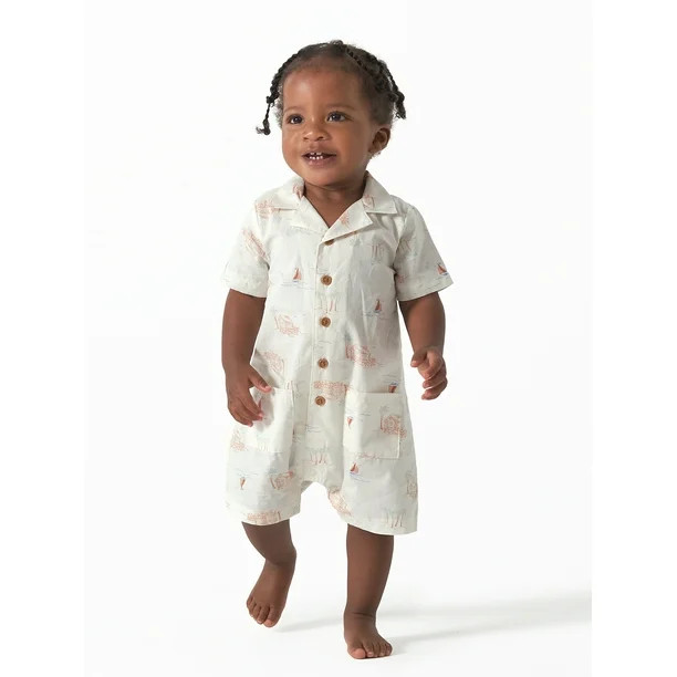 Modern Moments by Gerber Baby Boy Short Sleeve Poplin Romper, Sizes 0/3-24M | Walmart (US)