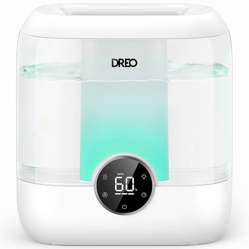 DREO 6L Top Fill Humidifiers for Bedroom, 60H Runtime 28 dB Quiet Supersized Cool Mist Air Humidifiers for Large Room, Baby Nursery, Plant, Indoor, Night Light, Easy to Clean, Precise Humidity Control | Amazon (US)