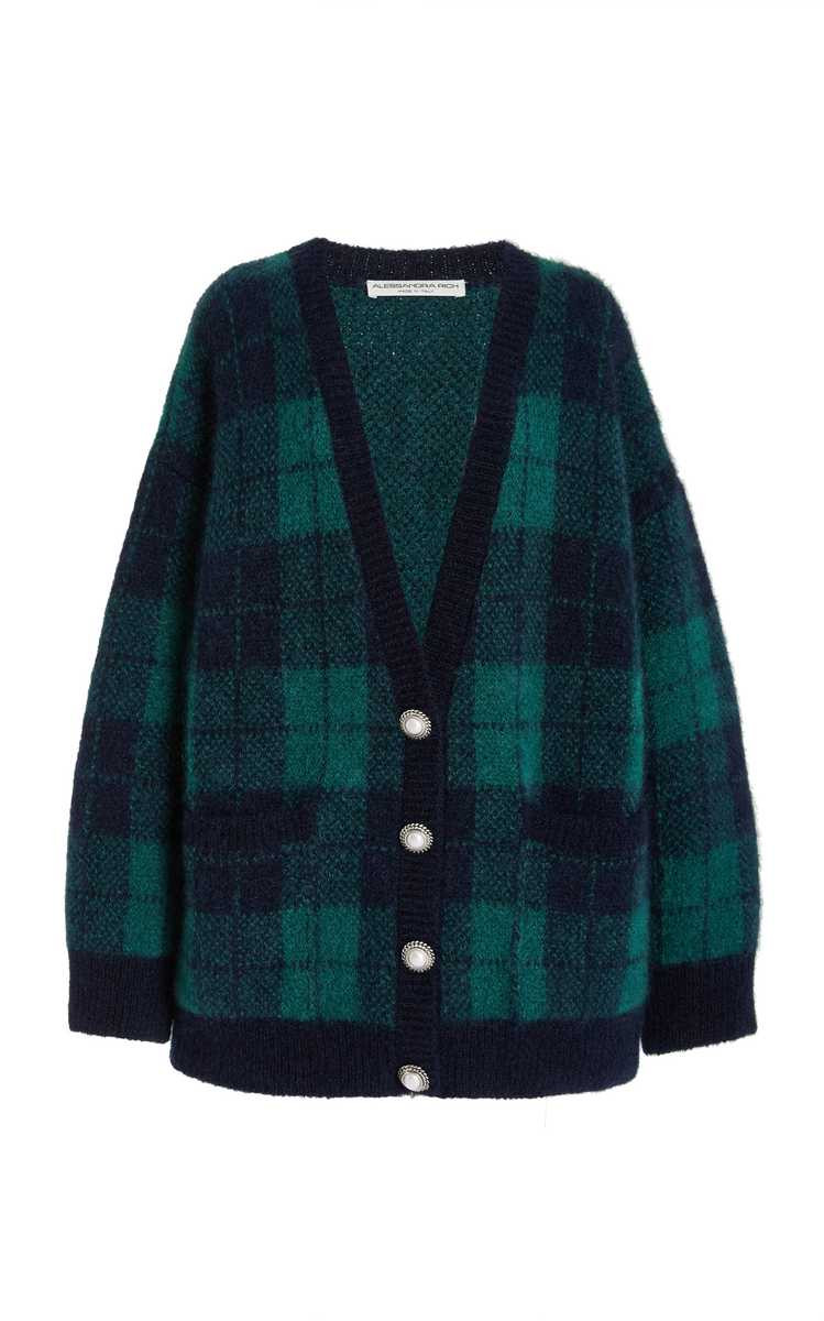 Oversized Brushed Tartan Mohair-Blend Cardigan | Moda Operandi (Global)