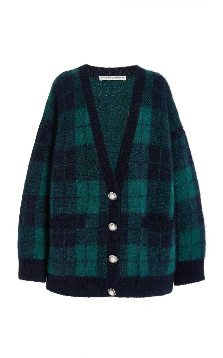 Oversized Brushed Tartan Mohair-Blend Cardigan | Moda Operandi (Global)