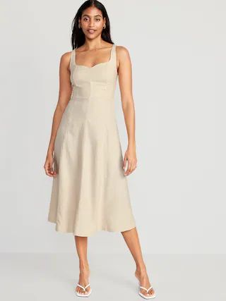 Fit &amp; Flare Sleeveless Linen-Blend Midi Dress for Women | Old Navy (US)