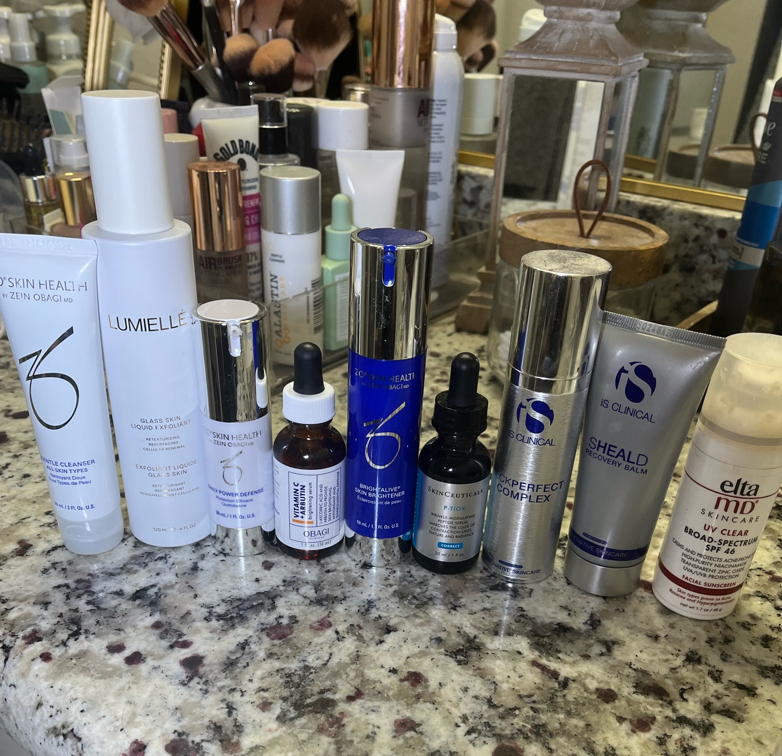 My wedding skincare lineup! #weddingprep #zoskin #obagiskincare #isclinical #skinceuticals #eltamd #lumielle