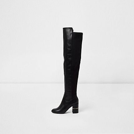 Womens Black over the knee block heel boots | River Island (UK & IE)
