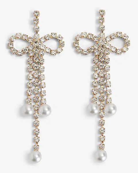 Rhinestone Bow Pearl Drop Earrings | Express