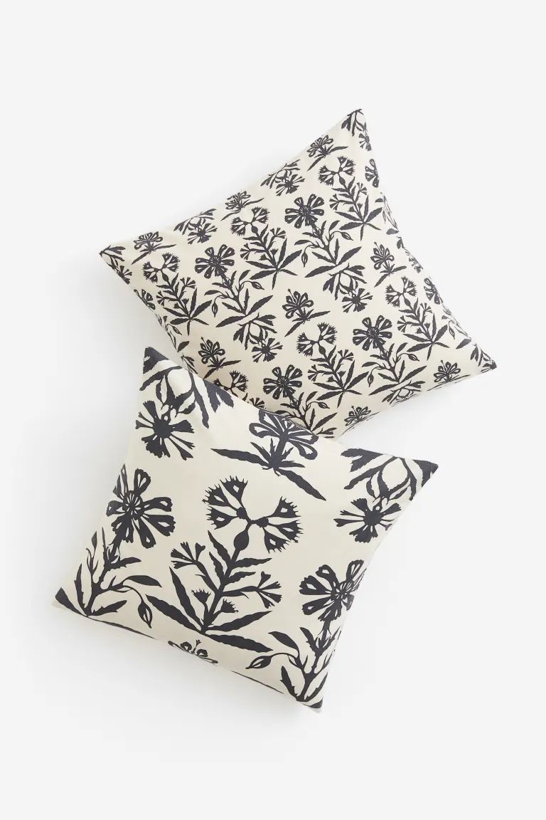 2-pack Patterned Cushion Covers - Natural white/floral - Home All | H&M US | H&M (US + CA)