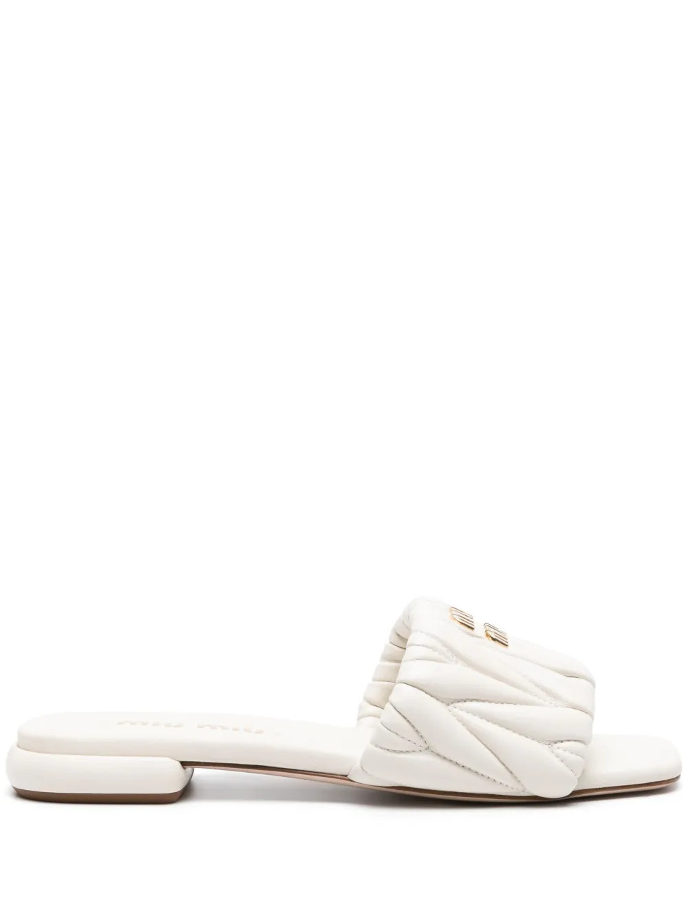 Miu Miu logo-lettering matelassé slides - White | Farfetch Global